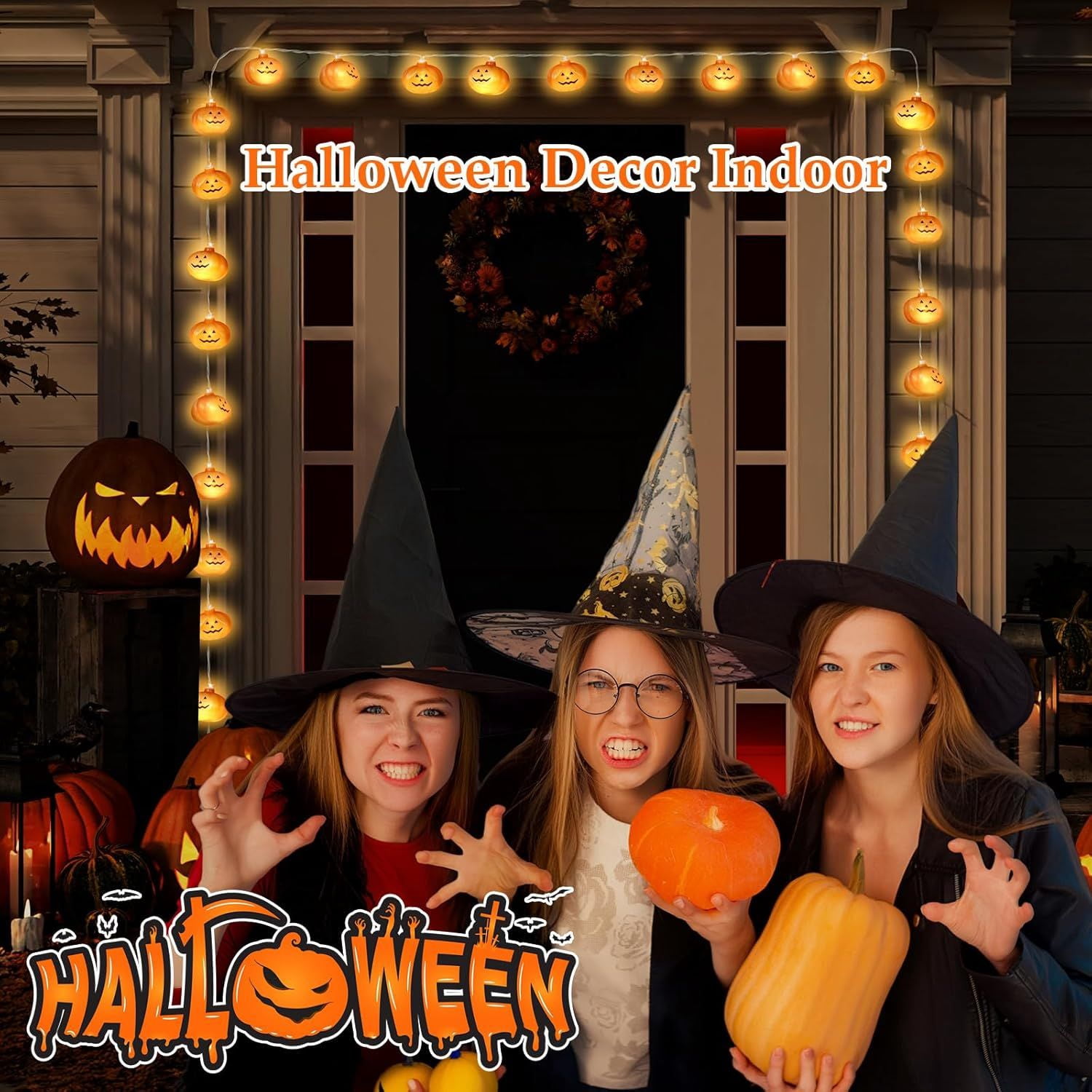 20FT Halloween Pumpkin String Lights with 8 Modes and Remote Control for Indoor Outdoor