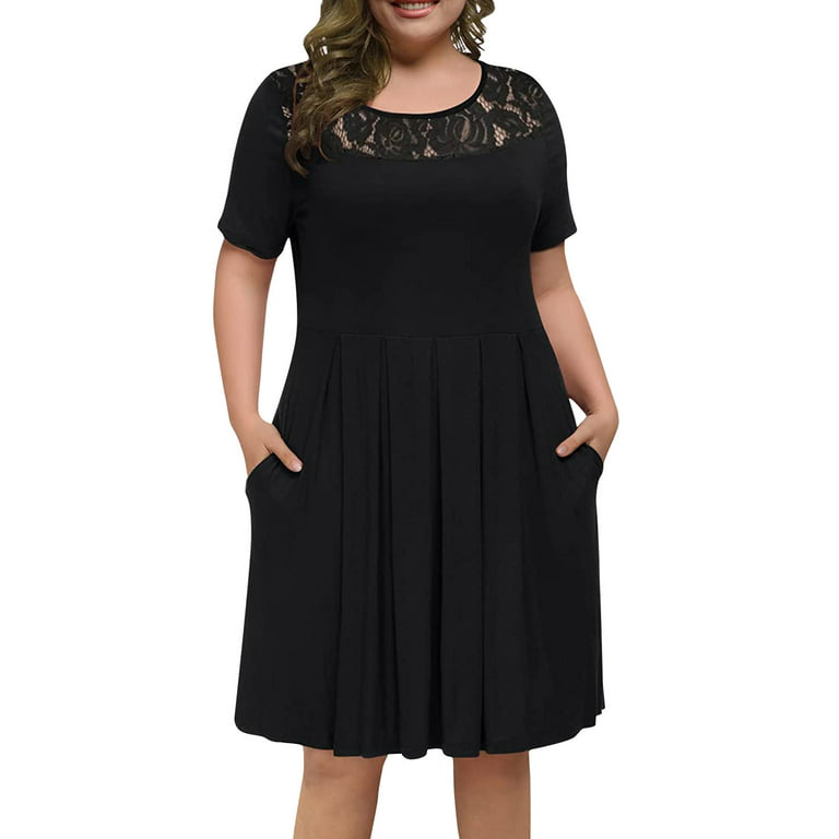 ZVAVZ plus size semi formal dress, Maxi Dresses for Women Wedding Guest  Elegant Sexy Cold Shoulder Party Dress Short Sleeve Round Neck Lace Dress  ropa