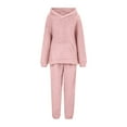 thumbnail image 4 of Aihuaihua Fleece 2 Piece Outfits Women Sweatsuit Fuzzy Fleece Hoodie and Sweatpants Loose Plush Sleepwear with Pocket Matching Set Fall Winter Thermal Sets Pink, 4 of 5