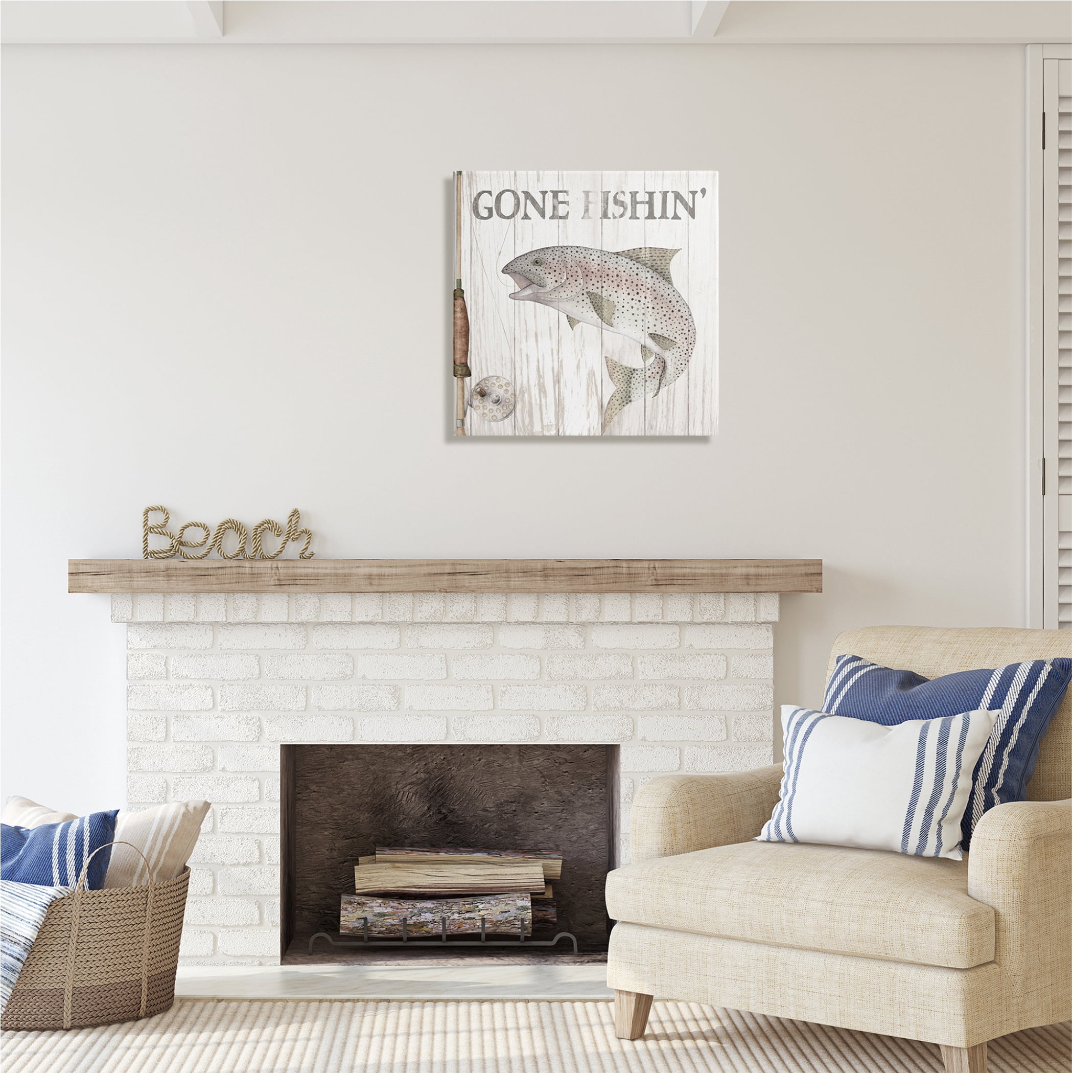 Stupell Industries Gone Fishin' Rustic Angler Animals & Insects Painting Gallery Wrapped Canvas Print Wall Art, 24 x 24
