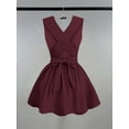 thumbnail image 2 of Burgundy Women Sleeveless Criss-Cross V-Neck A-Line Mini Dress For Party Date Wedding Guest, 2 of 8