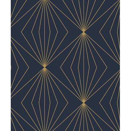 NextWall Dark Blue & Metallic Gold Gem Geometric Peel and Stick Wallpaper