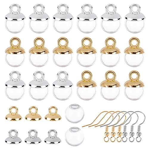 60Pcs Glass Globe Beads Earring Hook Flower Bails Caps DIY Dangle Earring  Making