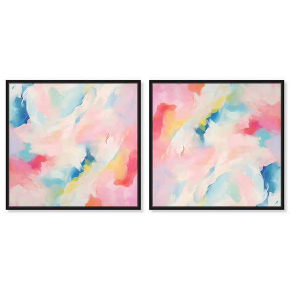Art Remedy Saturaded Colors Art Canvas, 12" x 12", Black Frame, Soft Swirls II Set