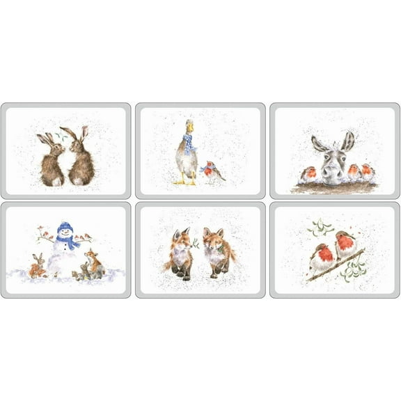 Christmas Placemats | Set of 6 | Heat Mats | Cork-Backed Board | Hard Placemat | Measures 12 x 9 inch