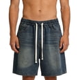 thumbnail image 2 of BRGZLK Baggy Jean Shorts Men Y2K Cargo Knee Length Drawstring Elastic Waist Comfy Casual Streetwear Summer Denim Shorts, 2 of 7