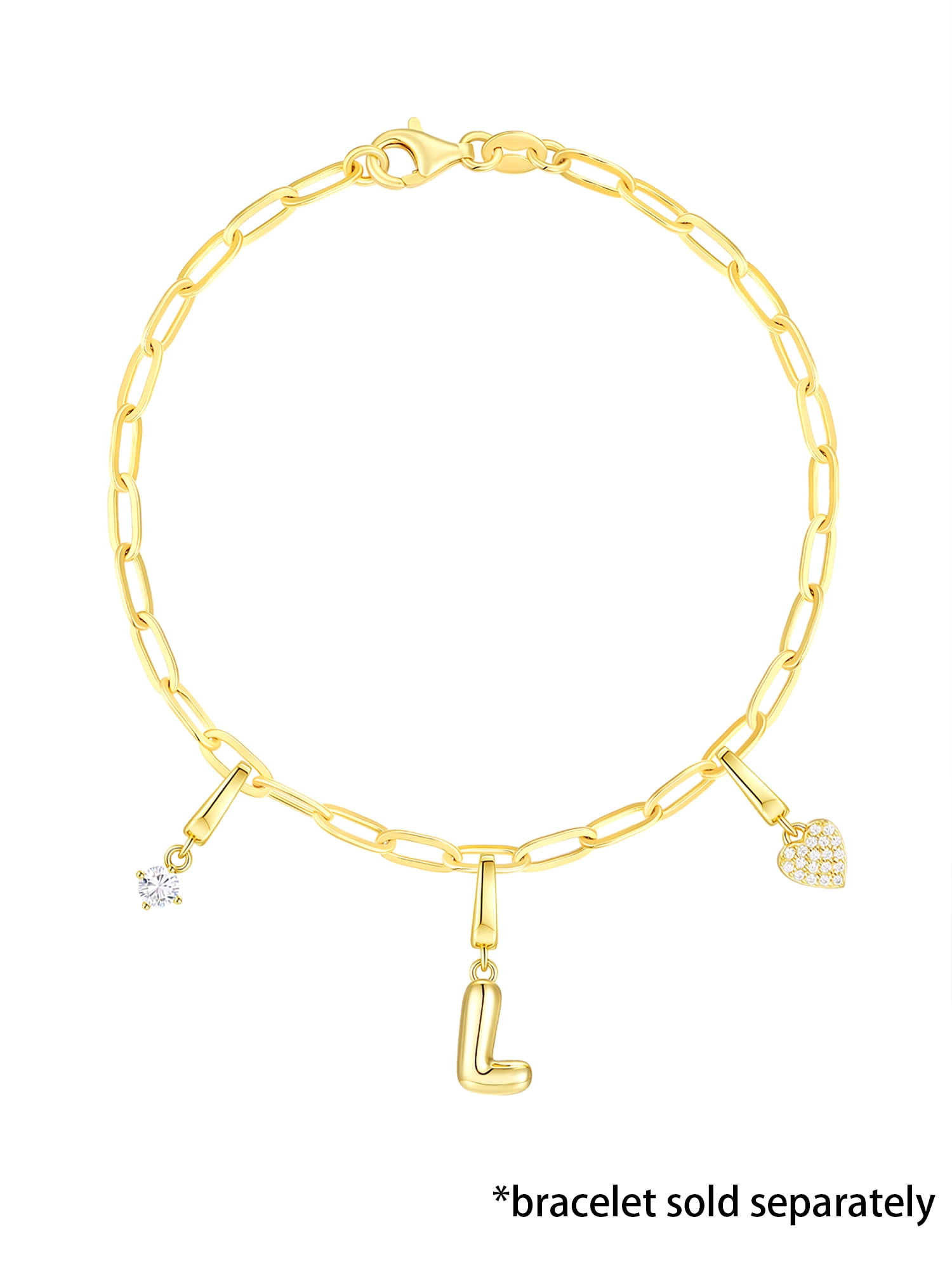 Brilliance Fine Jewelry Simulated Diamond Initial L Charm Set in 14KT Gold Plated Sterling Silver