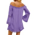 thumbnail image 6 of HUBERY Women Crochet Cutout Off Shoulder Long Sleeve Solid Color Mini Dress, 6 of 7