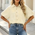 thumbnail image 5 of Aboser Womens Button Down Striped Shirts Trendy Puff Short Sleeve Tops Teacher Outfit for Women Loose Fitted Beach Vacation T Shirt Dressy Casual Blouses, 5 of 7