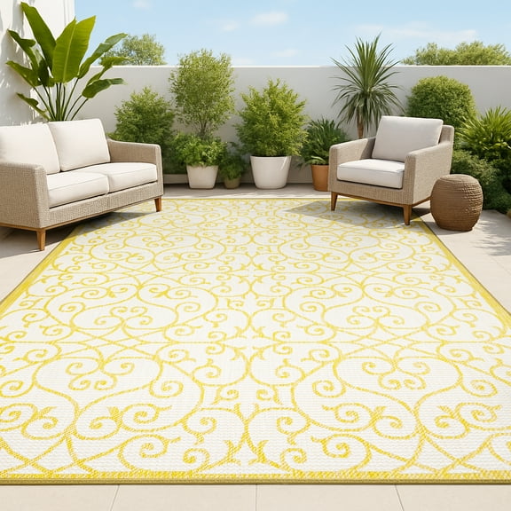 JONATHAN Y SANTA MONICA 8 x 10 Area Rug, Madrid Vintage Filigree Textured Weave - Cream/Yellow, SMB107D-8
