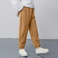 thumbnail image 2 of Lenpel Boys' Sweatpants Fall Winter Warm Elastic Waist Pull on Athletic Pants Soft Casual Active Joggers for Children 2-15 Y(Khaki,14-15 Years), 2 of 5
