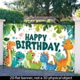 thumbnail image 5 of Cartoon dinosaur-themed birthday banner, indoor and outdoor party decoration background cloth, 71x43 inches, birthday wall flag hanging, jungle leaf and colorful flag star design, suitable for family, 5 of 5