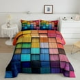 thumbnail image 2 of Feelyou Pixelate Miner Teens Bedding Comforter Set, Colorful Square Abstract Twin Comforter Sets, Modern Fashion Art Reversible Bedding Set, Breathable Home Decor, 2-Piece, 2 of 8