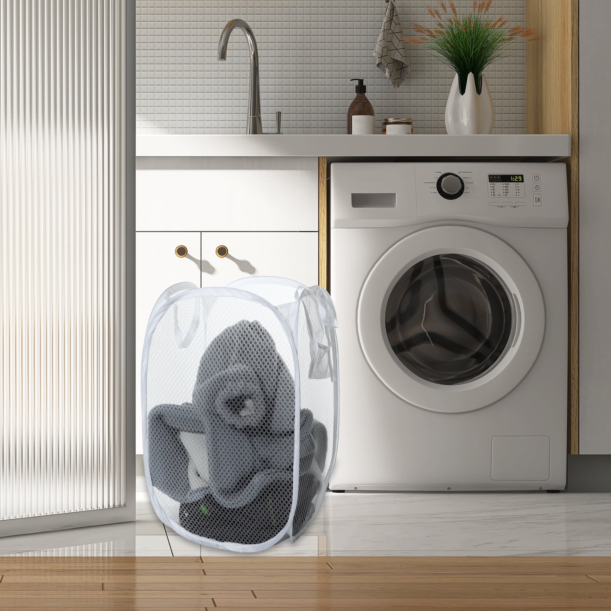 Unique Bargains Durable Folding Laundry Hamper for Bathroom 1 Pc White