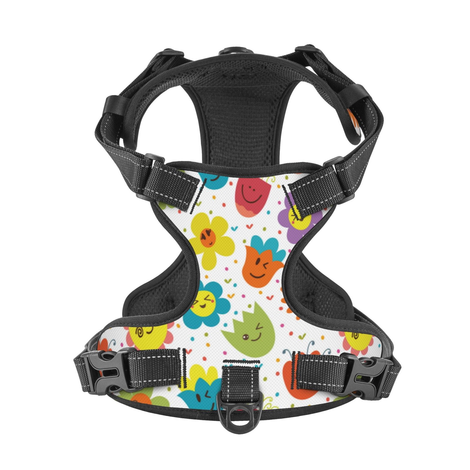 Kdxio Cartoon Flowers Print No Pull Dog Harness Adjustable Reflective Oxford Easy Control Medium Large Dog Harness for Training and Everyday-Medium