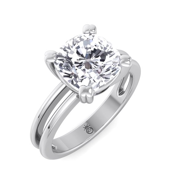 Miami - Moissanite Cushion Cut Lab Diamond Solitaire Engagement Ring With Double Band