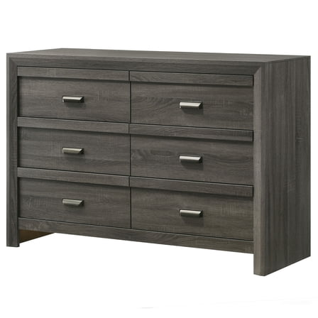 JERFIT 6-Drawer Dresser, Rustic Gray Wood Chest of Drawers with Metal Pulls, Contemporary Bedroom Storage Furniture