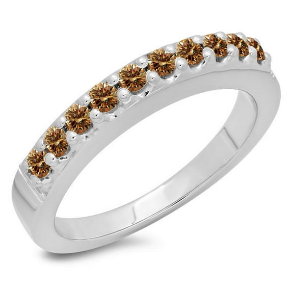 Dazzlingrock Collection 0.45 Carat (ctw) 14K Round Cut Champagne Diamond Wedding Stackable Band 1/2 CT, White Gold, Size 4.5