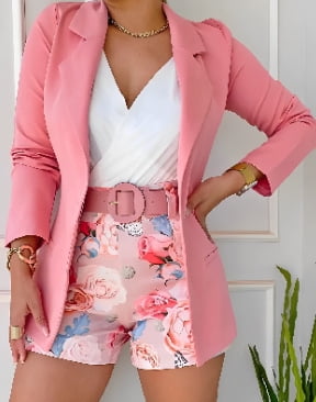 2024 Spring Summer Women s Two Piece Casual Sets Elegant Blazer Suit and Floral Print Shorts Ladies Matching Set Blazer Shorts Walmart