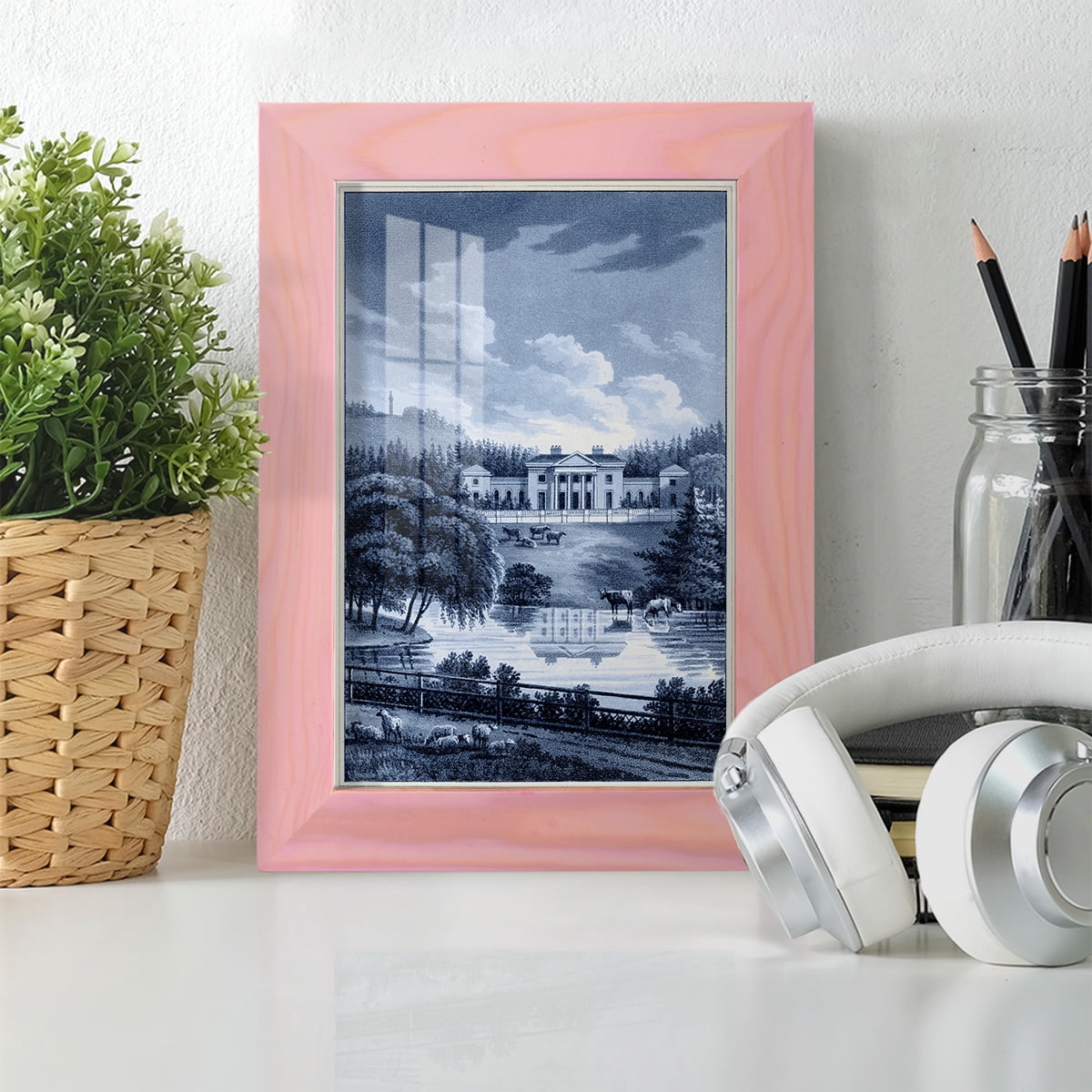 Estate View I -Framed Print w/glass-Sunset Pink