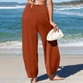 thumbnail image 6 of Womens Cotton Wide Leg Pants Casual Waistband Boho Beach Travel Vacation Palazzo Harem Pants with Pockets, 6 of 6