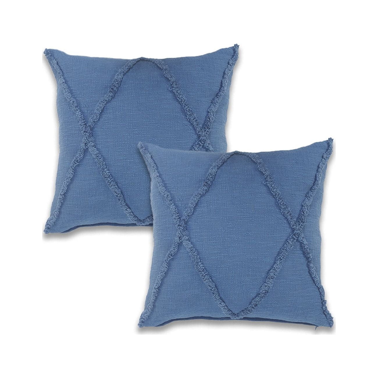 Ox Bay Sara Set of 2 Shag Diamond 18" x 18" Coronet Blue Cotton Adult Decorative Throw Pillows