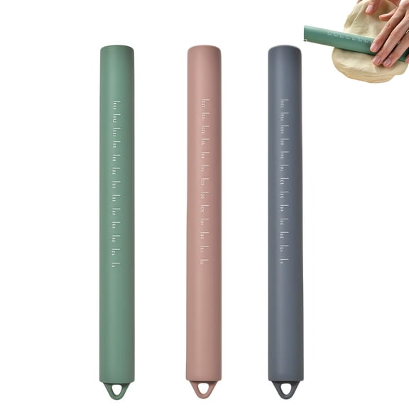 3 Piece Integrated Silicone Rolling Pin Set With Scale, Multi-Color Baking Tool