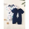 thumbnail image 2 of KIMI BEAR Infant Baby Boys Romper 18-24 Months Summer Clothing 2 Packs Short Sleeves Bodysuit Rockets Print One Piece Jumpsuits Clothes Multicolor, 2 of 9