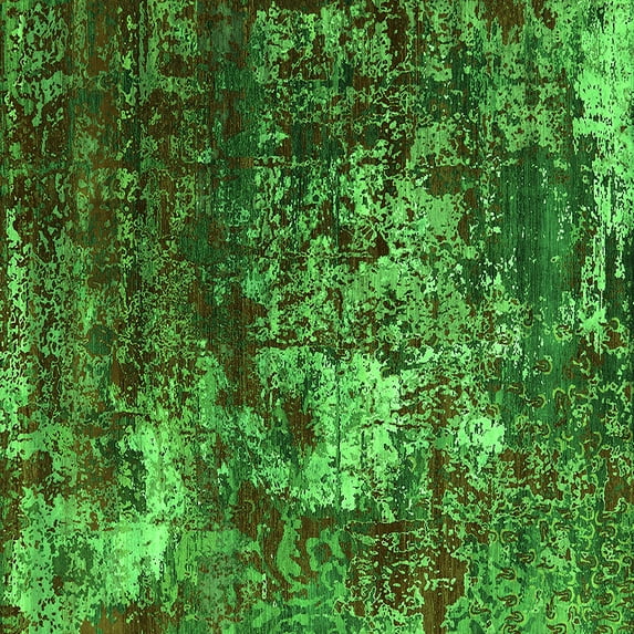 Ahgly Company Indoor Square Oriental Green Industrial Area Rugs, 8' Square
