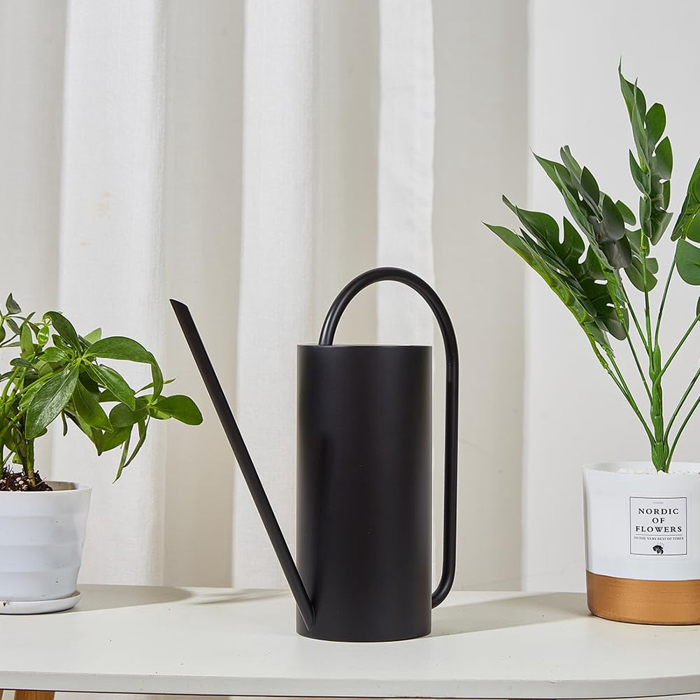 Watering Can, 50 oz/1.5L Stainless Steel Watering Can Pot with Long Spout, Garden Watering Cans with Comfortable Handle for Indoor House Plants Bonsai Flower Decorative - BLACK