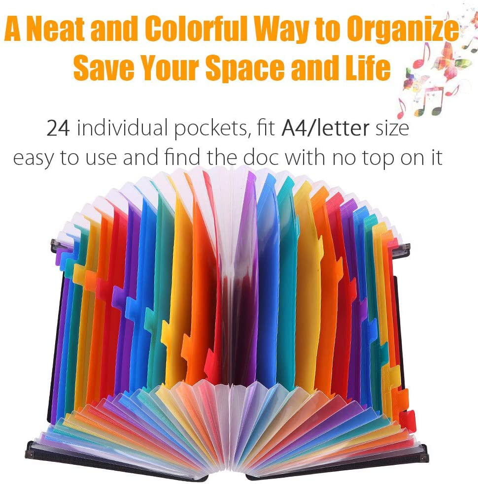 Multicolored Expanding Files Folder High Capacity Plastic File Wallets Stand Bag 24 Pockets B - CrazyLynX Portable A4 Expandable Accordion File Organizer 