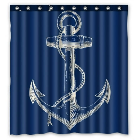 GCKG Nautical Navy Blue Anchor Bathroom Shower Curtain, Shower Rings Included 100% Polyester Waterproof Shower Curtain 66x72 inches
