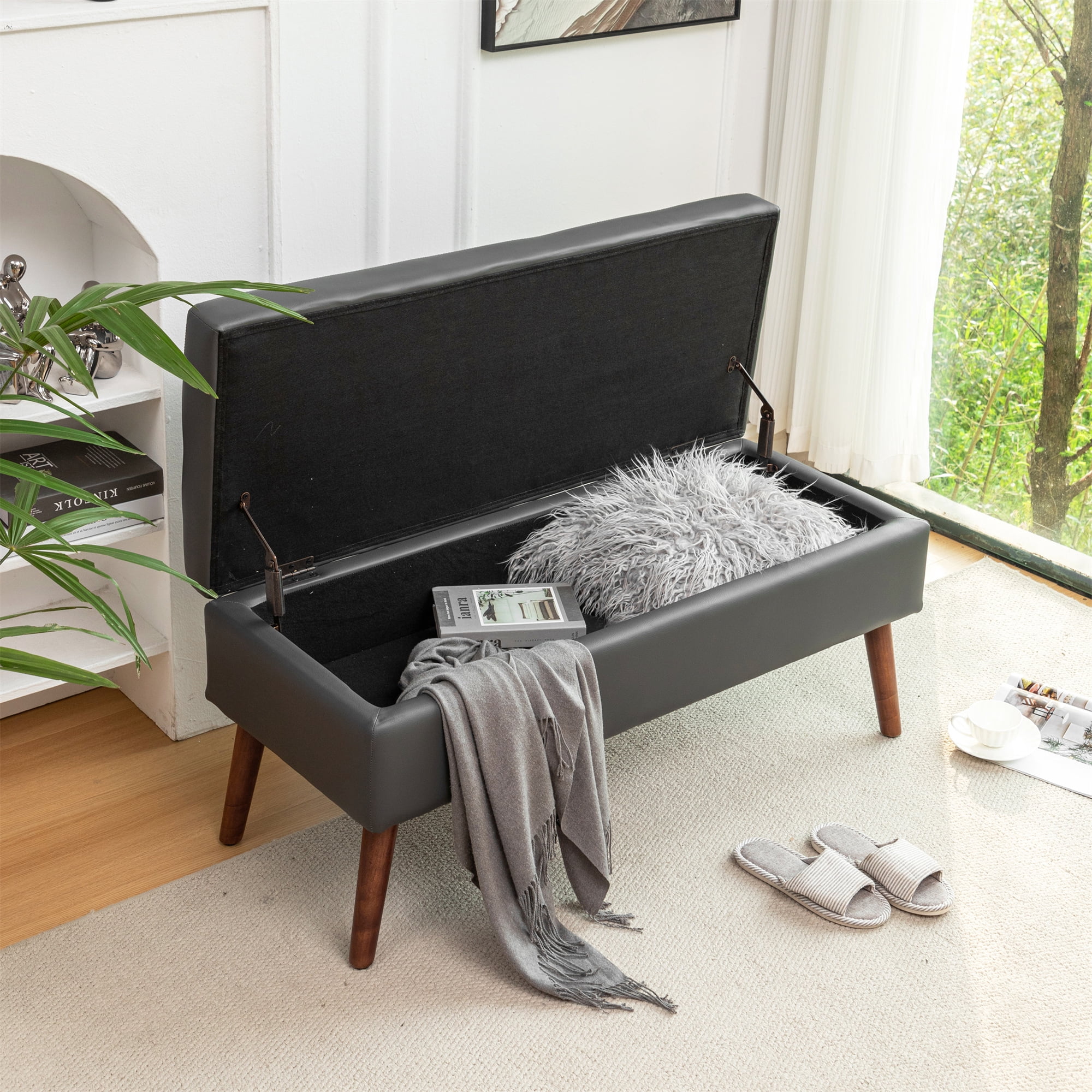 Miniyam 43" Tufted Storage End of Bed Bench for Bedroom, Entryway, Gray