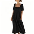 thumbnail image 2 of ClodeEU Women's Square Neck Puff Sleeve Maxi Dress,Casual Loose Fit Flowy Dress Black,Women's Plus XXXL, 2 of 8
