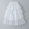 thumbnail image 4 of Rggeeun Toddler Girls Skirt Solid Color A Line Layered Ruched High Waist Stretchy with Lace Trim Ruffle Ankle Length for Summer Outdoor Activities Kawaii Skirts,White,4-5 Years, 4 of 8