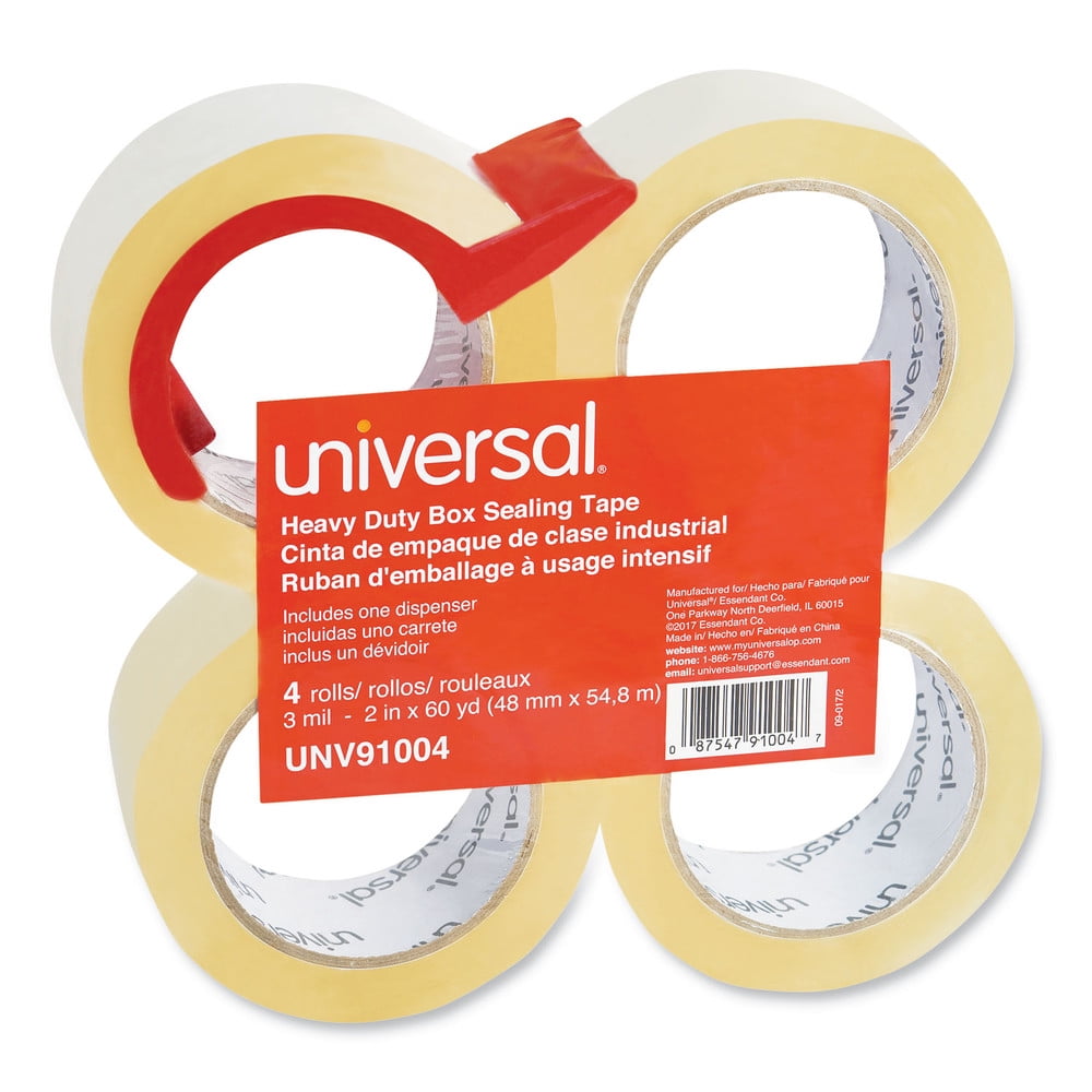 Universal UNV91004 Heavy-Duty 3 in. Core 1.88 in. x 60 yds. Box Sealing Tape with Dispenser - Clear (4-Piece/Pack)