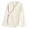 thumbnail image 2 of Uootdi Business Casual Outfits for Women V Neck Linen Asymmetric Button Long Sleeve Shirts Office Commute Daily Wear Blouses Gift, 2 of 3