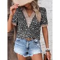 thumbnail image 4 of Blusa cómoda informal holgada con cuello en V de manga corta para mujer para fiesta en la playa de vacaciones Negro XXL, 4 of 7