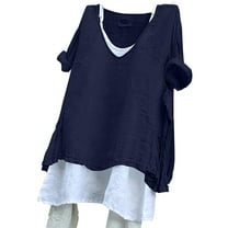 yunLCZ Classic-Fit Long-Sleeve Dress Women'S Solid Color Loose Plus Size Short Sleeve Texture Dress Shirt