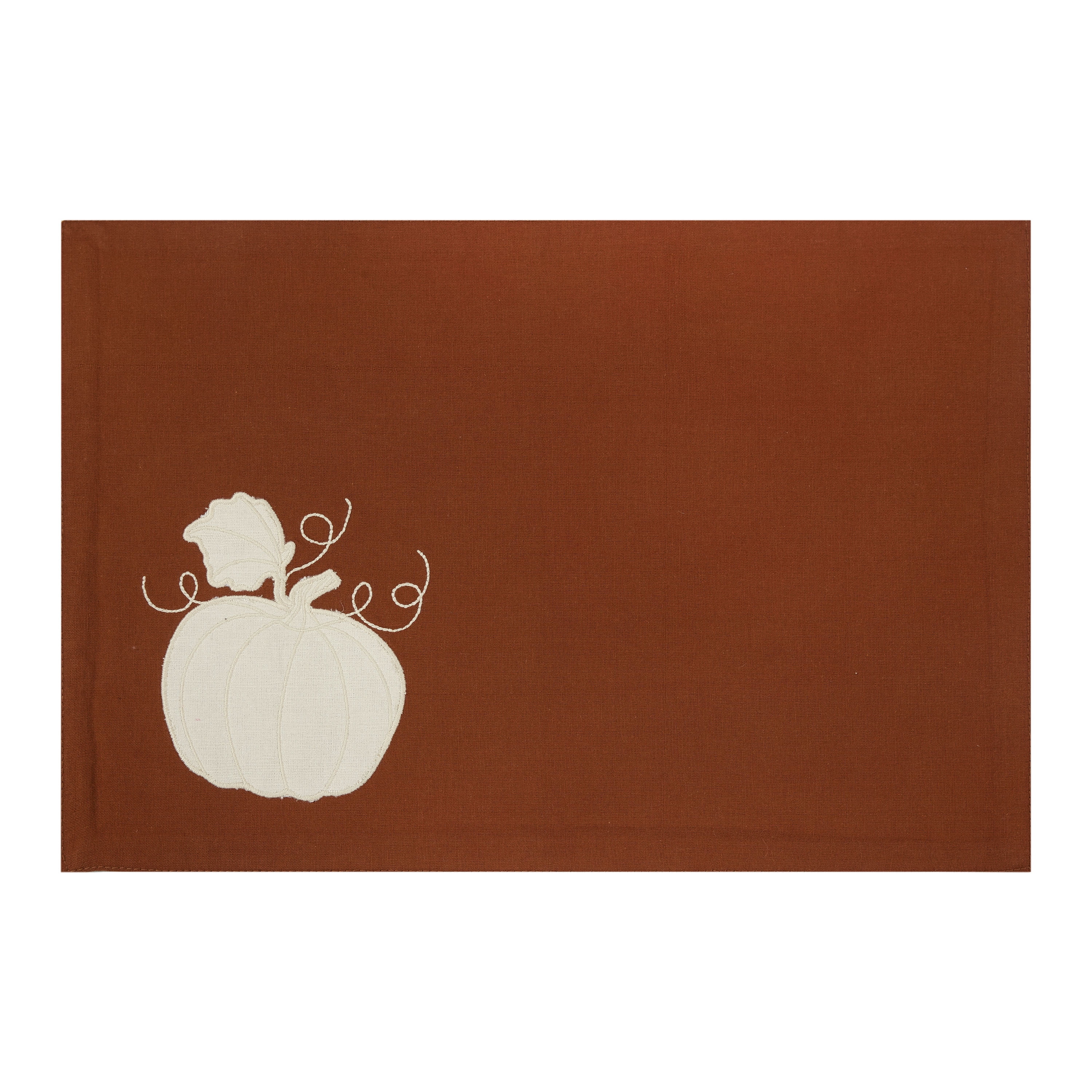 Pumpkin Applique 4 Pack Table Placemat Set - 13" x 19" - 100% Cotton, Orange