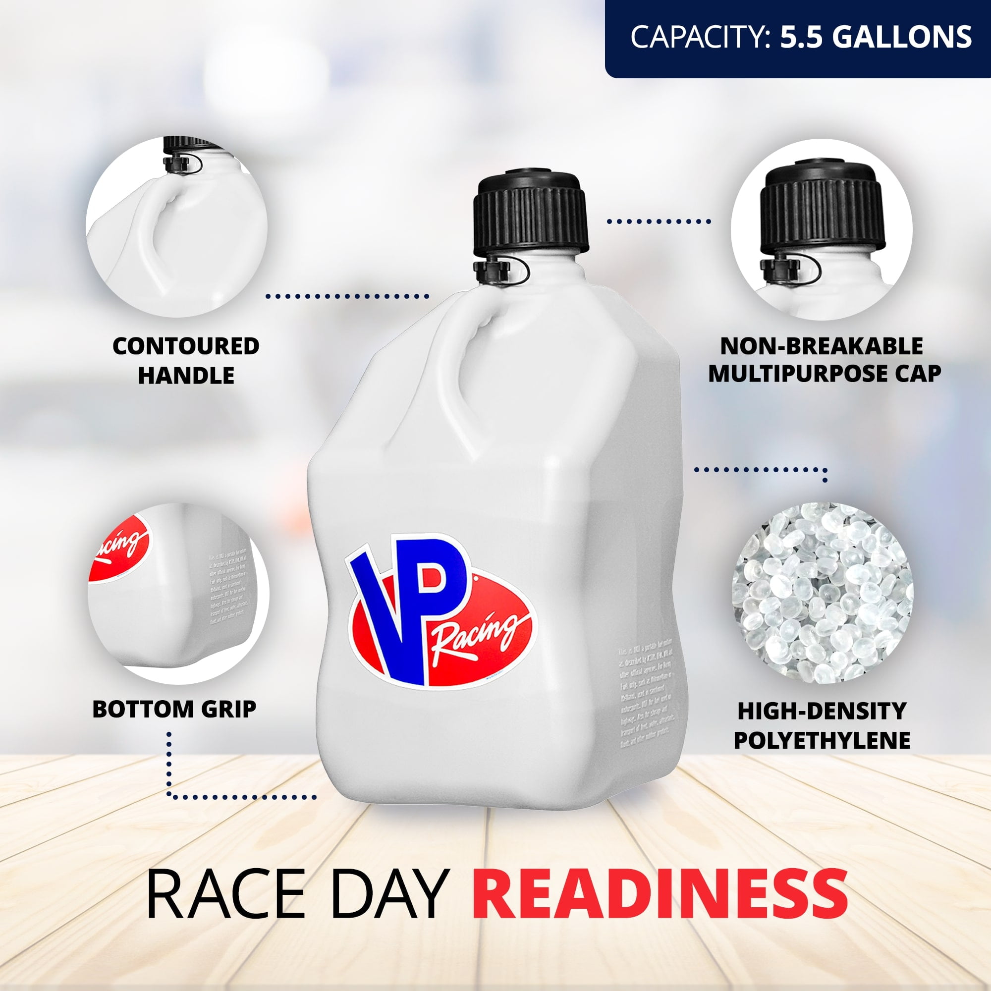 VP Racing 5.5 Gal Motorsport Racing Liquid Utility Jug with Handle, White
