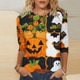 thumbnail image 2 of Halloween Women's Shirts 3/4 Length Sleeve Blouses Pullover Colorful Witch Ghost Pumpkin Printed T Shirt Crewneck Tunic Tops Casual Halloween Costumes, 2 of 5