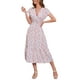 thumbnail image 5 of SAYOO - Vestido de gasa de manga corta para mujer, informal, con flores, cuello en V, cintura alta, línea A, de longitud media SAYOO Moda, 5 of 9