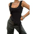 thumbnail image 3 of Women'S Y2K Going Out Crop Top Summer Sleeveless Asymmetrical Mesh Tank Top Fitted Party Tops Black L, 3 of 7