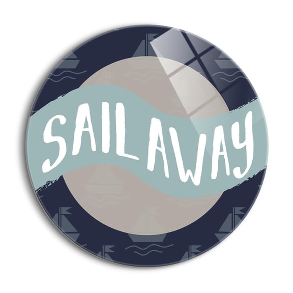 Sail Away Aqua Blue Sailboats Waves 24 inch Glass Wall Hanging Sign