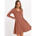 thumbnail image 3 of Women Long Sleeve Ribbed Knit Short Dresses  Fall Winter V Neck Casual Swing A Line Sweater Dress, 3 of 16