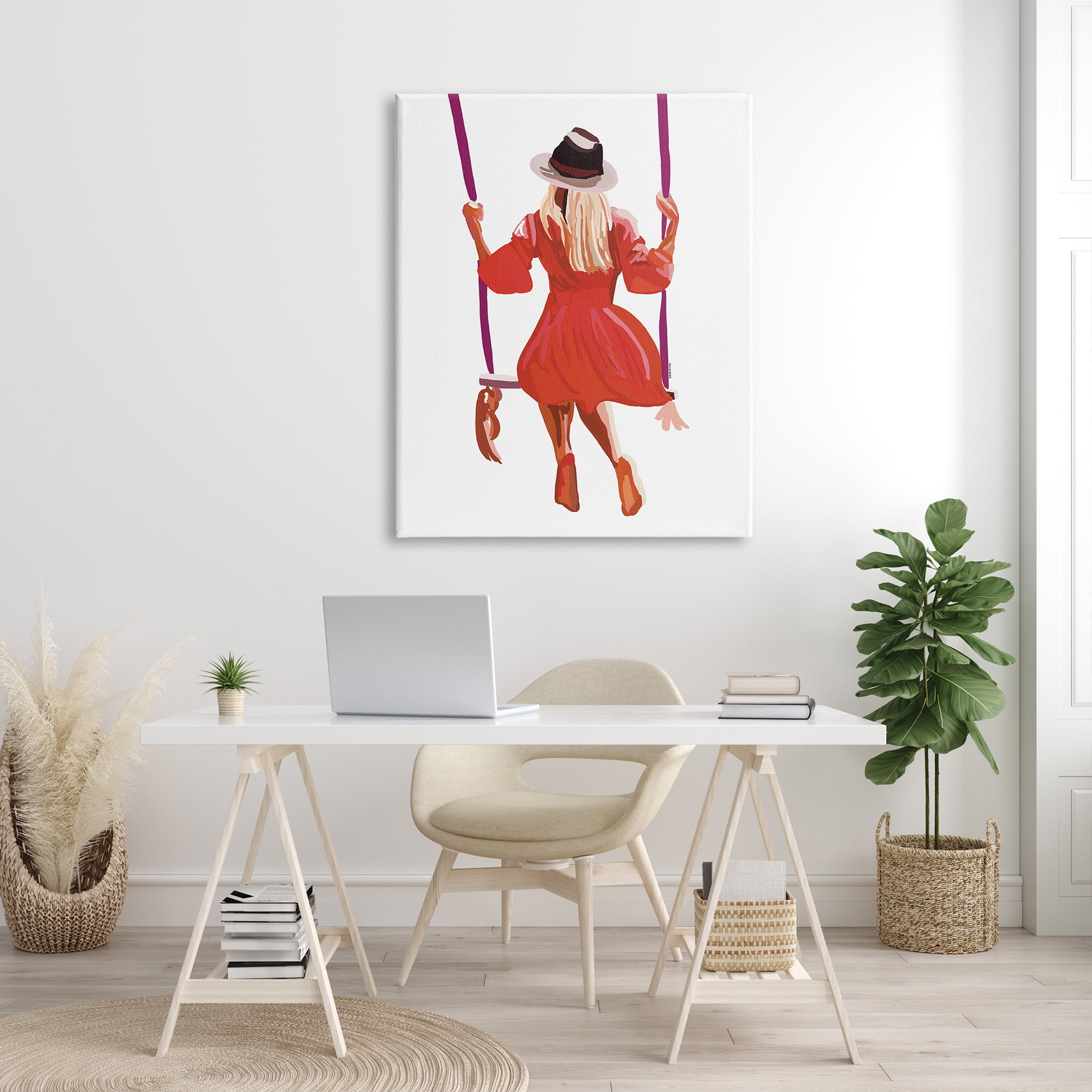 Stupell Industries Woman Wearing Red Dress Relaxing Park Swing Graphic Art Gallery Wrapped Canvas Print Wall Art, Design by Amelia Noyes
