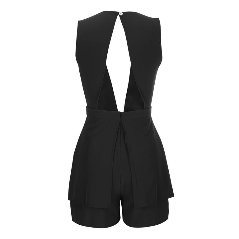 Dasayo White Shorts Romper for Women Fashion Solid Summer Sleeveless Loose  Short V-Neck Button Playsuits Rompers Jumpsuit