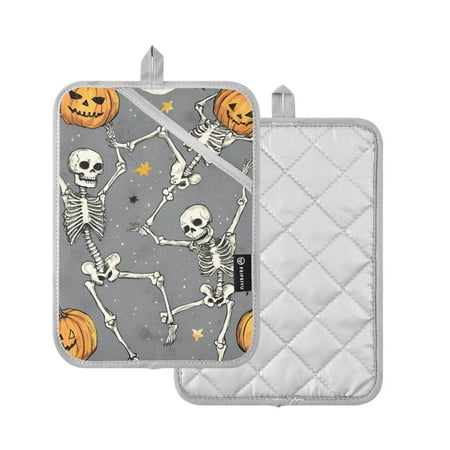 

Yayeee Pot Holders for Kitchen Heat Resistant with Pocket Set of 2 7x9.8 Gray Halloween Dancing