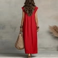 thumbnail image 5 of longantii Summer Dresses for Women 2026 Sleeveless V Neck Ruffle Cap Sleeve Long Dress with Pockets Beach Vacation Outfits Red XXL, 5 of 5